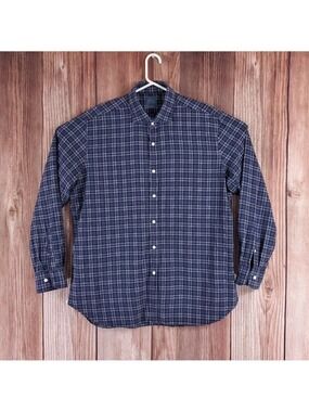 Barba Napoli Dandy Life Mens XL Navy Blue Botton Up Cotton Flannel Shirt Italy